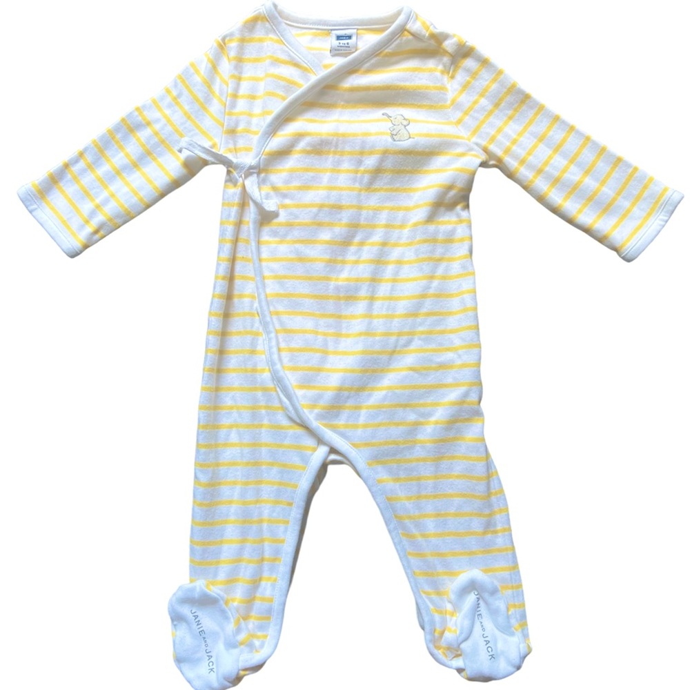 Janie and Jack Kimono Style Footie Yellow and White Stripe Elephant Appliqué